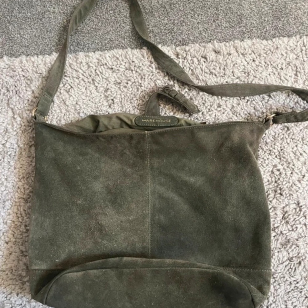 Warehouse Olive Suede Shoulder Bag